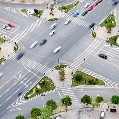 aerial view of a major road intersection